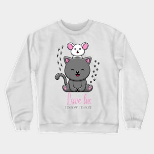 Cute Rat and Cat Couple Sticker Crewneck Sweatshirt